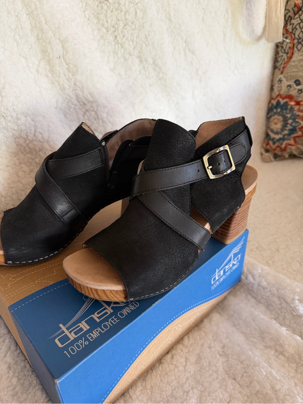 Dansko Black Leather Clog Mules with Buckle Strap - Picture 3 of 5
